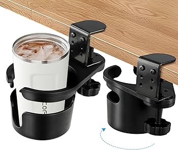 Upgraded Deeper Desk Cup Holder with 360° Rotation, Clamp Mount Design, Metal Office & PC Gaming Desk Accessories,Hidden Adjustable Drink Holder for Arm Chair,Coffee Cup