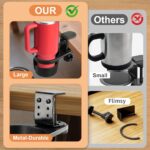 Upgraded Deeper Desk Cup Holder with 360° Rotation, Clamp Mount Design, Metal Office & PC Gaming Desk Accessories,Hidden Adjustable Drink Holder for Arm Chair,Coffee Cup