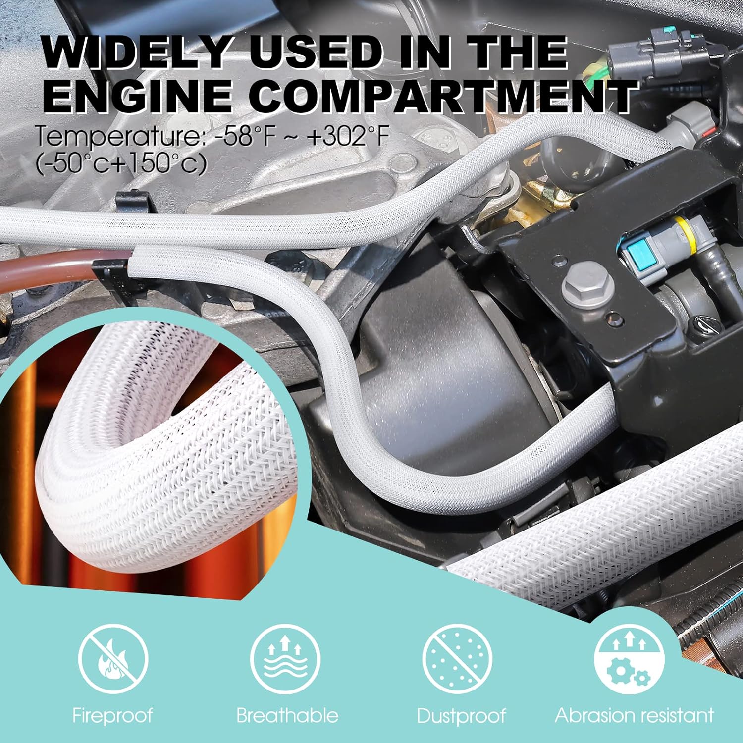 AGPTEK White Cable Sleeve Cover, 2 Pack 5ft – 1.2 inch Desk Cord Organizer Cable Hider, Home Office Wire Management Computer TV Wire Loom Tubing, Pet Proof Cord Protector, from Cat Dog Chewing, White