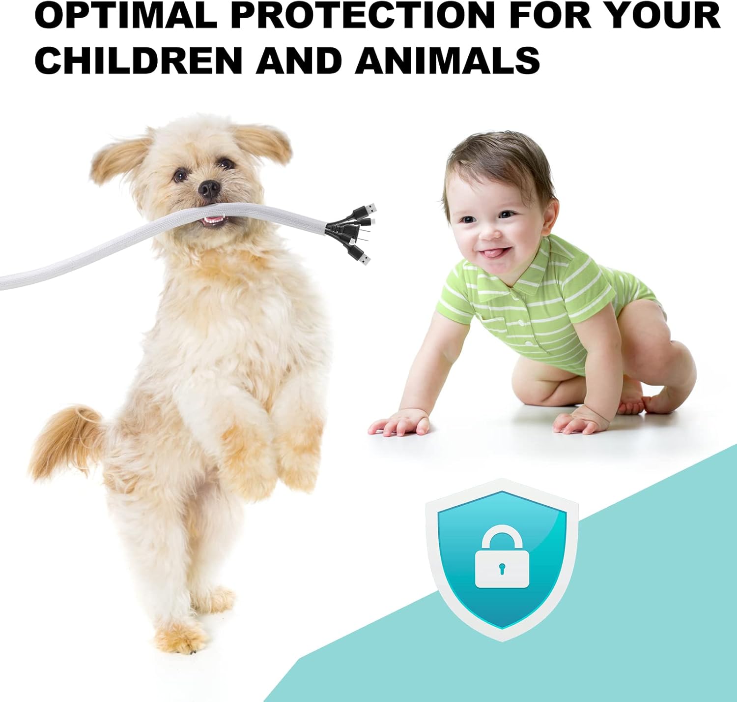 AGPTEK White Cable Sleeve Cover, 2 Pack 5ft – 1.2 inch Desk Cord Organizer Cable Hider, Home Office Wire Management Computer TV Wire Loom Tubing, Pet Proof Cord Protector, from Cat Dog Chewing, White