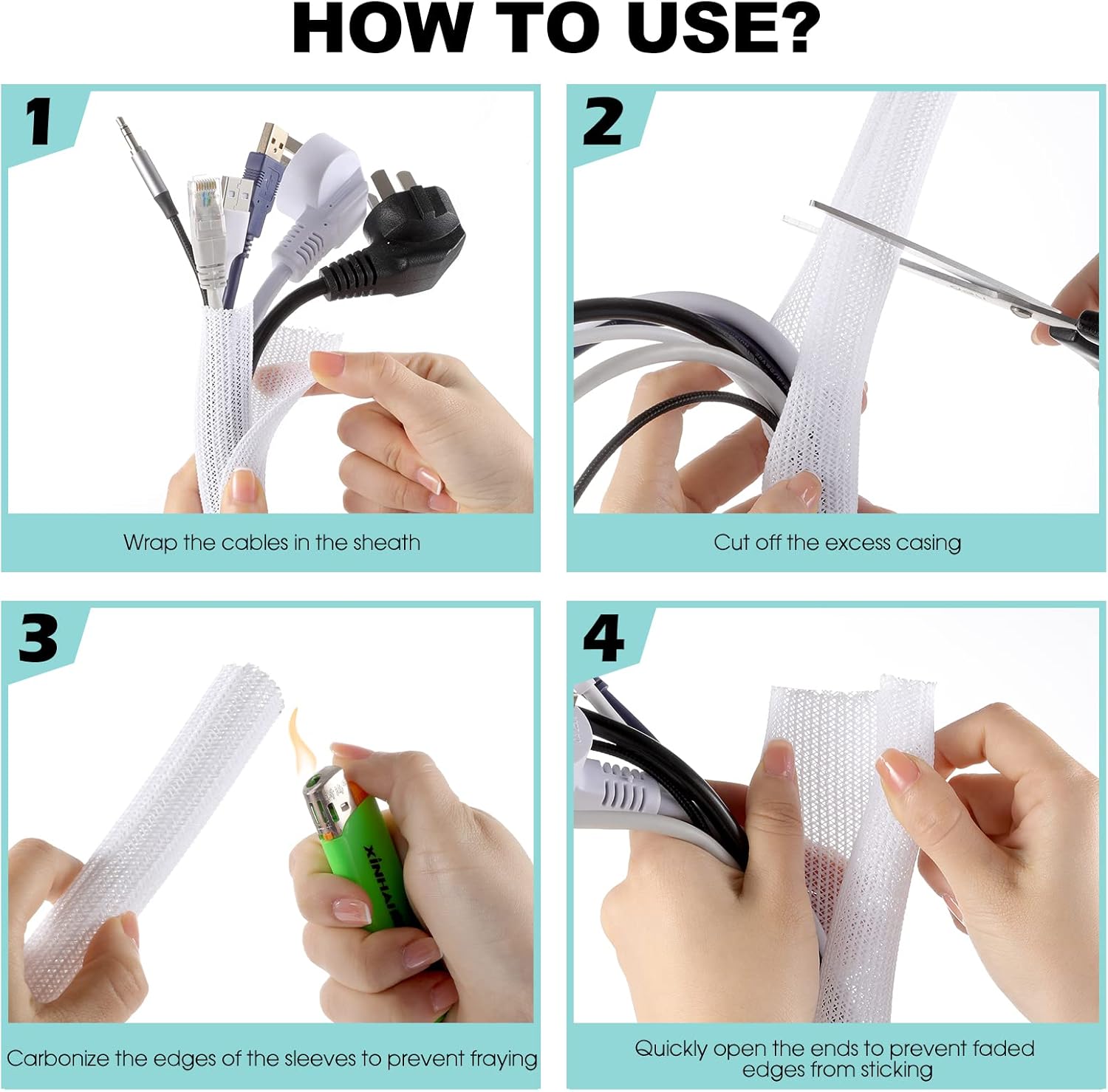 AGPTEK White Cable Sleeve Cover, 2 Pack 5ft – 1.2 inch Desk Cord Organizer Cable Hider, Home Office Wire Management Computer TV Wire Loom Tubing, Pet Proof Cord Protector, from Cat Dog Chewing, White