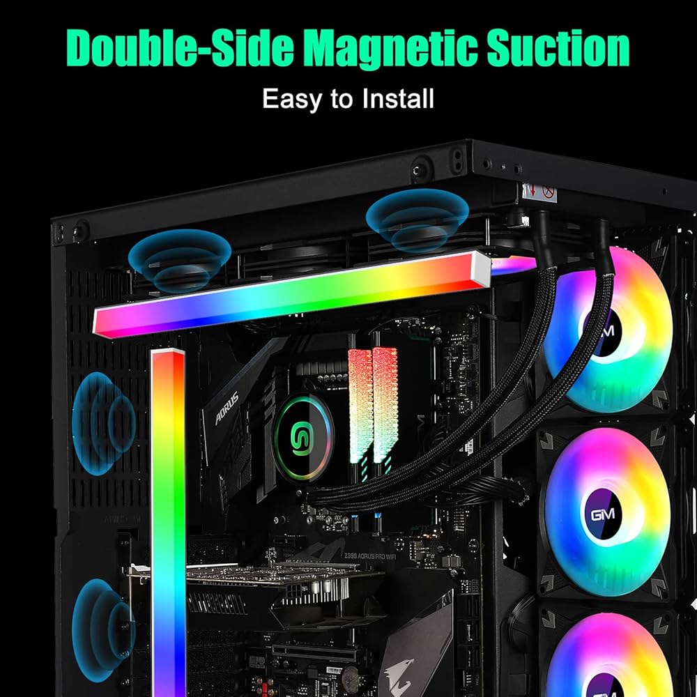 GIM KB-14 RGB PC Light Strip for Gaming Case, Compatible with GIM Hub, Magnetic Addressable LED Strip Kit, 5V ARGB 4Pin Header for Asus Aura, Asrock LED, Gigabyte RGB Fusion, MSI Mystic Light- 0.98ft