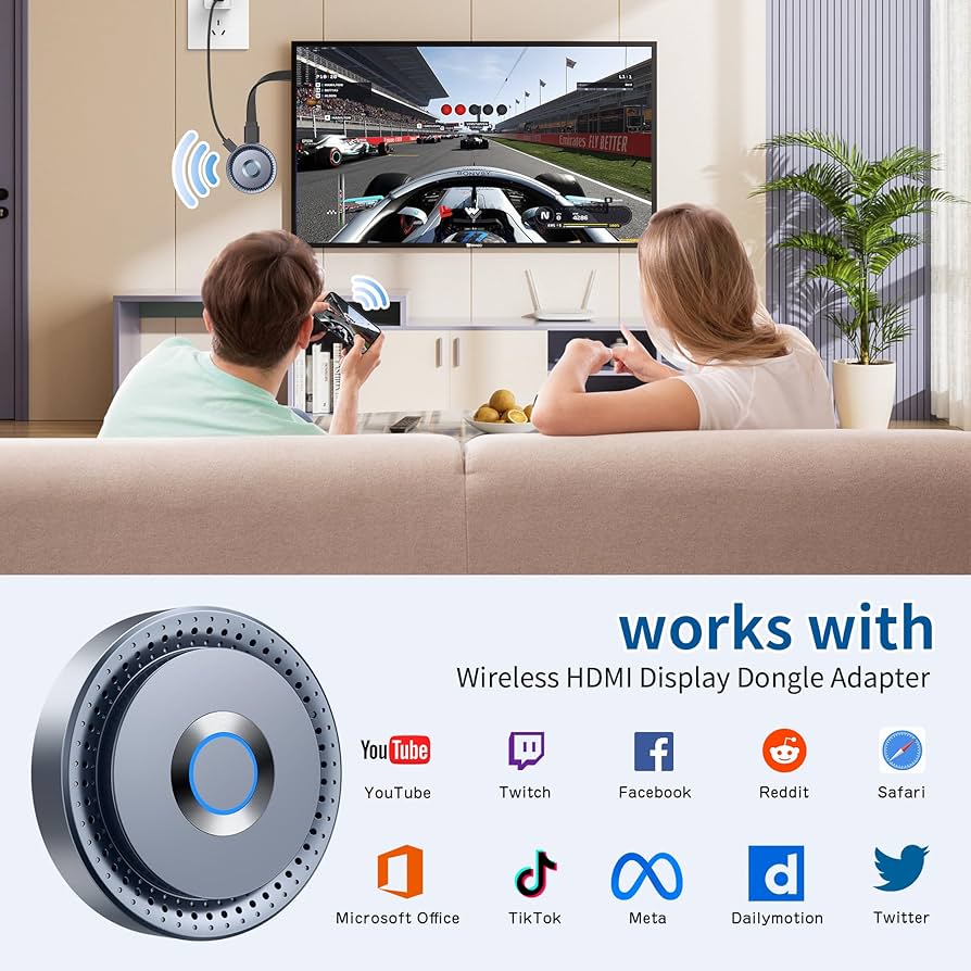 Wireless HDMI Display Dongle Adapter, Wireless Transmitter, Streaming Media Video/Audio/File HDMI Wireless Extender from Laptop, PC, Smartphone to HDTV Projector Monitor