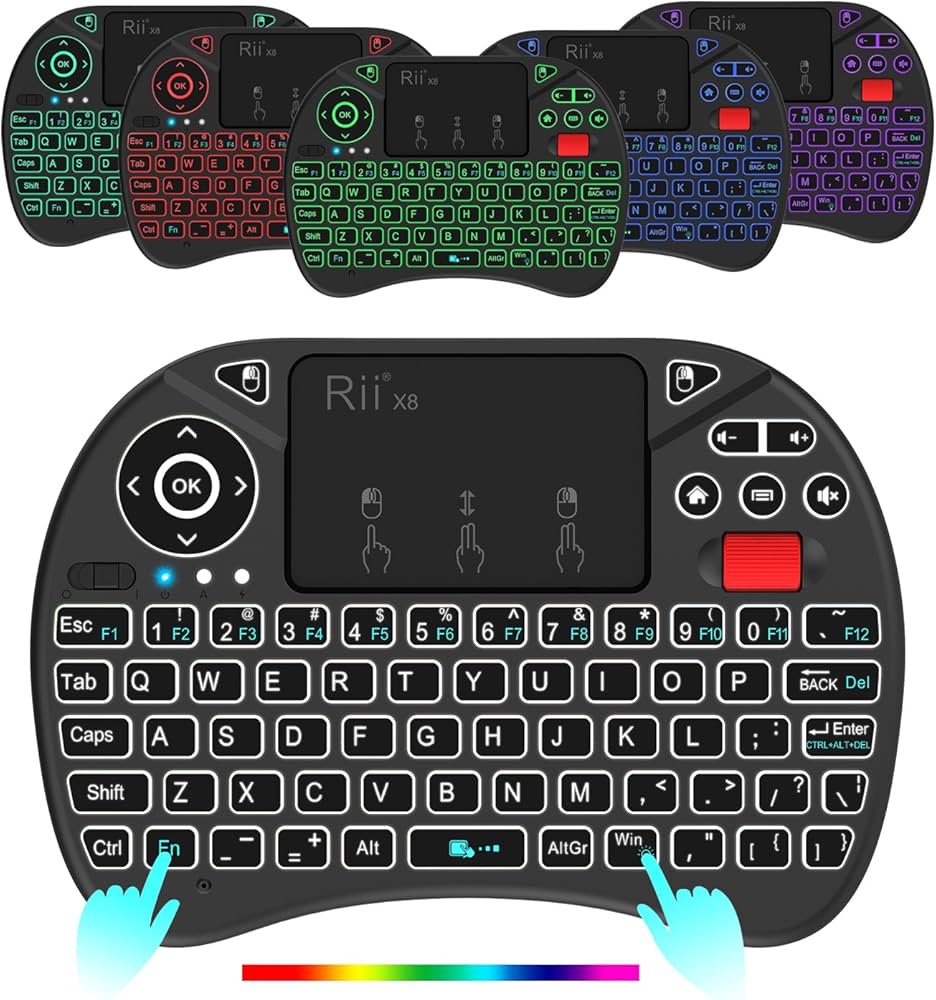 Rii X8 Mini Keyboard,2.4GHz Portable Wireless Keyboard with Touchpad Mouse,RGB Backlit,Rechargeable Battery for Android TV Box/Mac/PC/Nvidia Shield