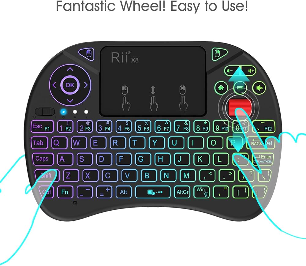 Rii X8 Mini Keyboard,2.4GHz Portable Wireless Keyboard with Touchpad Mouse,RGB Backlit,Rechargeable Battery for Android TV Box/Mac/PC/Nvidia Shield