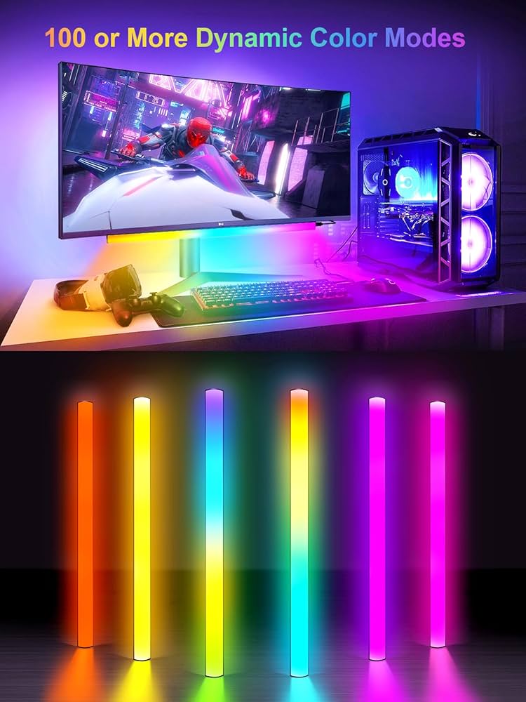 Monitor Down Light Bar, RGB Screen Desk Light PC, Dimmable LED Dynamic Rainbow Effect, Adjustable Brightness, Speed and Music, Remote Control Color Change, for Game Room