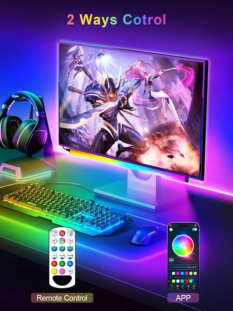 Monitor Down Light Bar, RGB Screen Desk Light PC, Dimmable LED Dynamic Rainbow Effect, Adjustable Brightness, Speed and Music, Remote Control Color Change, for Game Room