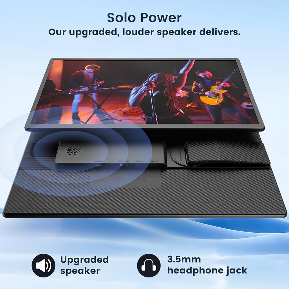 Portable Monitor, 16 Inch FHD 1200P, Horizontal/Vertical Monitor, Plug & Play, Built-in Speakers & Headphone Jack, Travel Monitor for Laptop with Premium Smart Cover