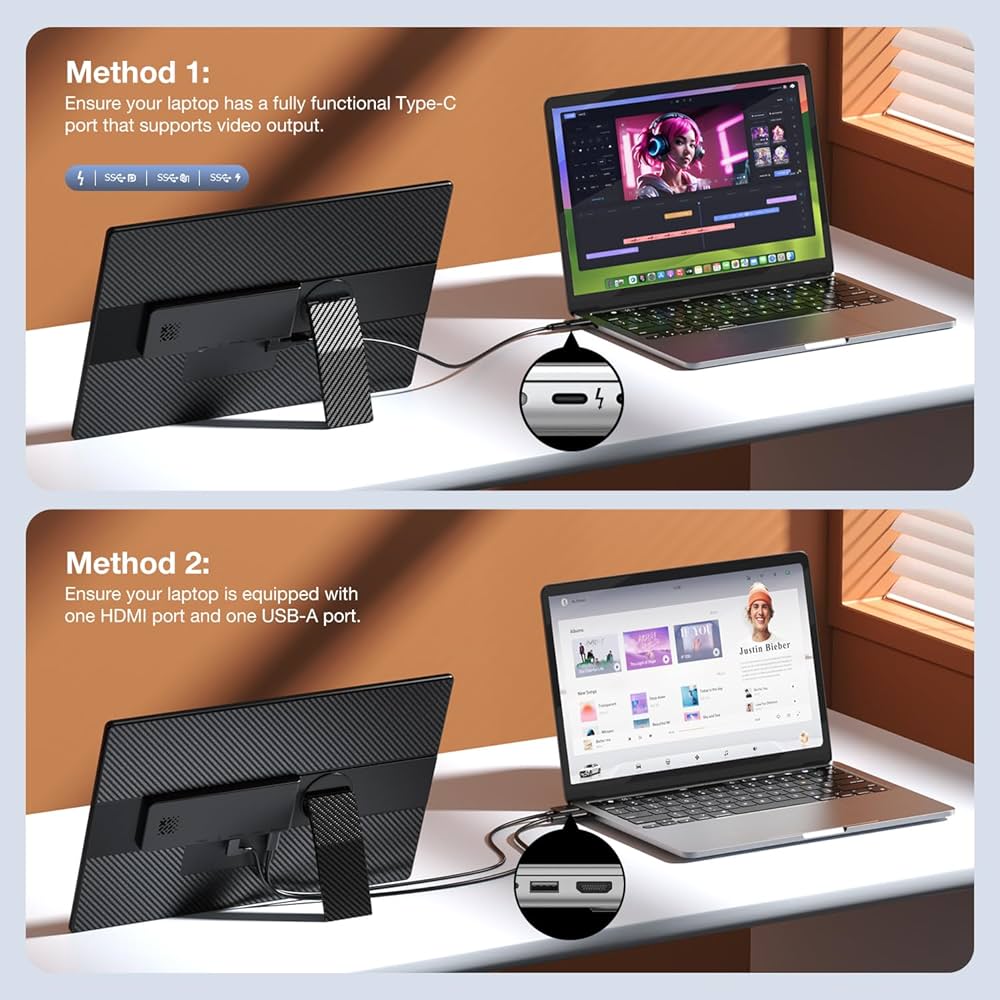 Portable Monitor, 16 Inch FHD 1200P, Horizontal/Vertical Monitor, Plug & Play, Built-in Speakers & Headphone Jack, Travel Monitor for Laptop with Premium Smart Cover