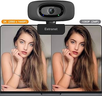 2K Quad HD Webcam with Privacy Cover & Noise-Canceling Microphone, Video Web Streaming Camera for PC Computer Desktop Laptop Mac Zoom Teams &More, 1pc USB C Adapter