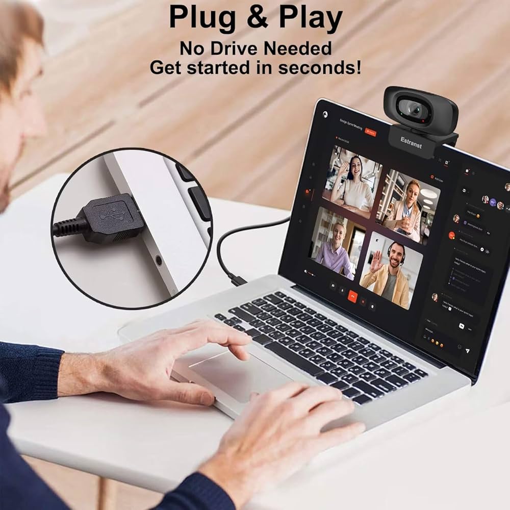 2K Quad HD Webcam with Privacy Cover & Noise-Canceling Microphone, Video Web Streaming Camera for PC Computer Desktop Laptop Mac Zoom Teams &More, 1pc USB C Adapter