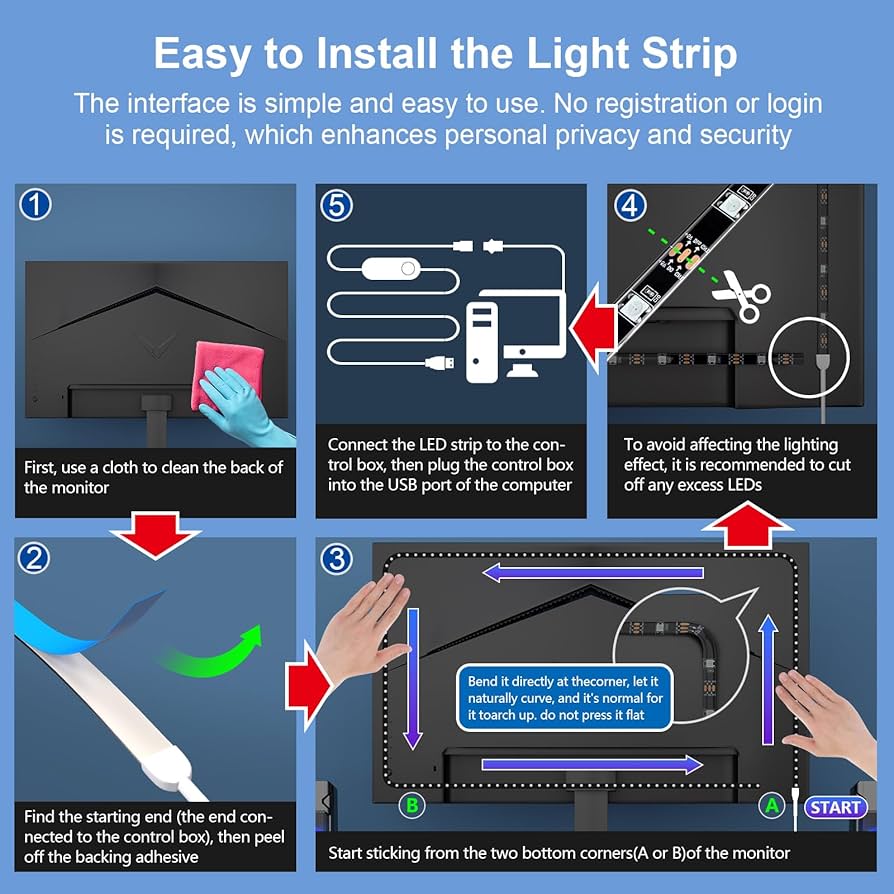 Monitor Backlight for Win PC – Gaming Light Strip with Upgraded Software (Required), 6.5ft LED Strip Sync to 19-32 Inch Screen, Enhanced Color Matching & Immersive Lighting for Games/Movies/Music