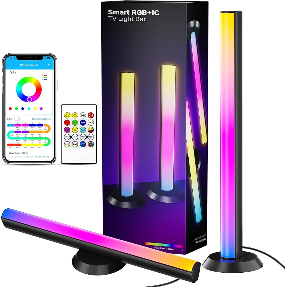 TJOY Smart Light Bars, Gaming Lights for Desk, 14 Inches, RGB Light Bar, TV Backlight with Music Sync and Scene, 60 Lumens, Ambient Lighting for PC, Game, RGB Desk Lighting(Black)