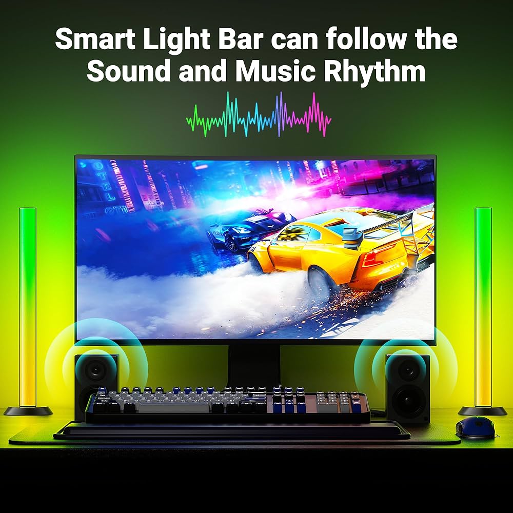 TJOY Smart Light Bars, Gaming Lights for Desk, 14 Inches, RGB Light Bar, TV Backlight with Music Sync and Scene, 60 Lumens, Ambient Lighting for PC, Game, RGB Desk Lighting(Black)