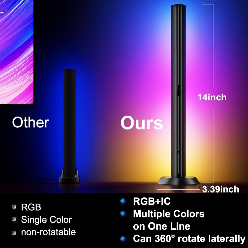 TJOY Smart Light Bars, Gaming Lights for Desk, 14 Inches, RGB Light Bar, TV Backlight with Music Sync and Scene, 60 Lumens, Ambient Lighting for PC, Game, RGB Desk Lighting(Black)
