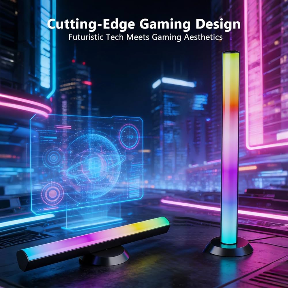 TJOY Smart Light Bars, Gaming Lights for Desk, 14 Inches, RGB Light Bar, TV Backlight with Music Sync and Scene, 60 Lumens, Ambient Lighting for PC, Game, RGB Desk Lighting(Black)