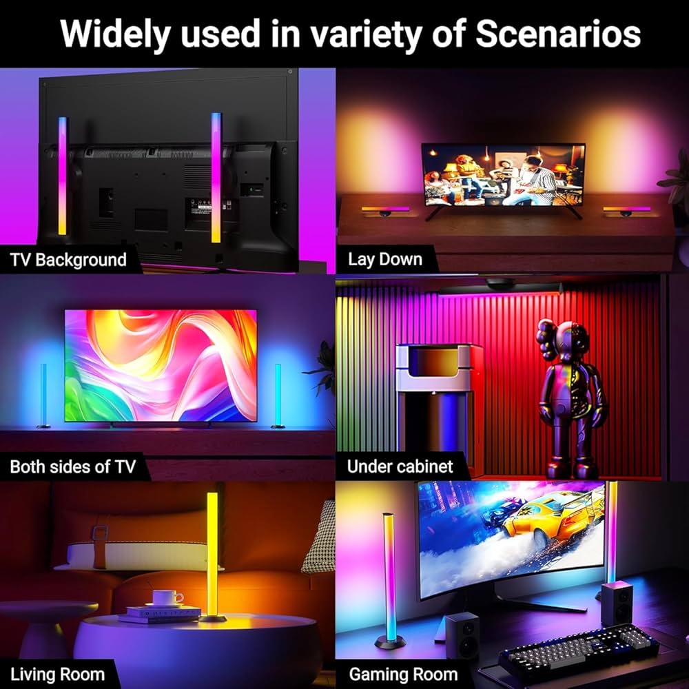 TJOY Smart Light Bars, Gaming Lights for Desk, 14 Inches, RGB Light Bar, TV Backlight with Music Sync and Scene, 60 Lumens, Ambient Lighting for PC, Game, RGB Desk Lighting(Black)
