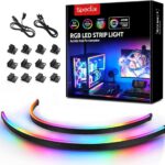 NEON Addressable RGB PC LED Strip, 2×15.7inch WS2812 RGB Rainbow Magnetic ARGB Strip for 5V 3-pin Aura SYNC, Gigabyte RGB Fusion, MSI Mystic Light Sync, with 12pcs Strong Magnetic Brackets