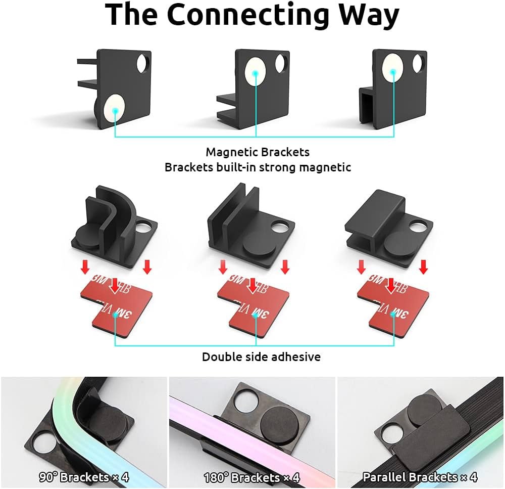 NEON Addressable RGB PC LED Strip, 2×15.7inch WS2812 RGB Rainbow Magnetic ARGB Strip for 5V 3-pin Aura SYNC, Gigabyte RGB Fusion, MSI Mystic Light Sync, with 12pcs Strong Magnetic Brackets
