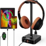COZOO Headphone Stand with USB Charger Desktop Gaming Headset Holder Hanger with 3 USB Charging Station and 2 Outlets Power Strip,Suitable for Gaming, DJ,Wireless Earphone Display, Gamer Gifts for Men