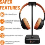 COZOO Headphone Stand with USB Charger Desktop Gaming Headset Holder Hanger with 3 USB Charging Station and 2 Outlets Power Strip,Suitable for Gaming, DJ,Wireless Earphone Display, Gamer Gifts for Men
