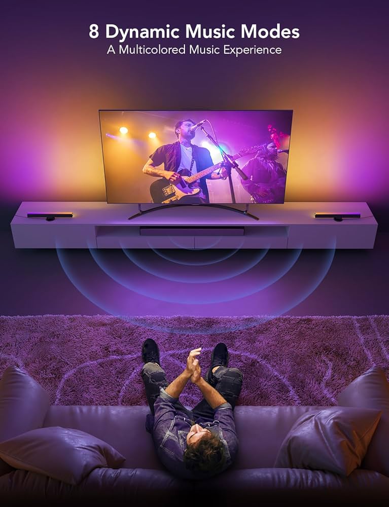 Govee RGBIC Light Bars, 15 Inches WiFi TV Backlight Suitable for 45-70 inch TVs, Smart Light Bars with Multiple Placement Options, Work with Alexa and Google Assistant, Black