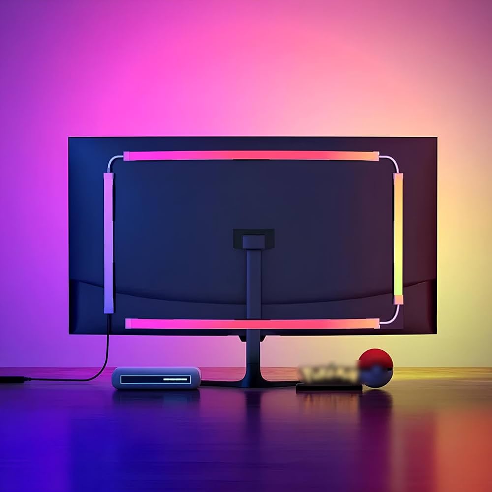 Monitor LED Backlights for PC & Mac, LED Strip Light Sync with Screen Color/Music, Computer Light Bar Behind Screen, LEDs for Desk Gaming, USB Port, Software Control, G100 (4-Side 27inch)