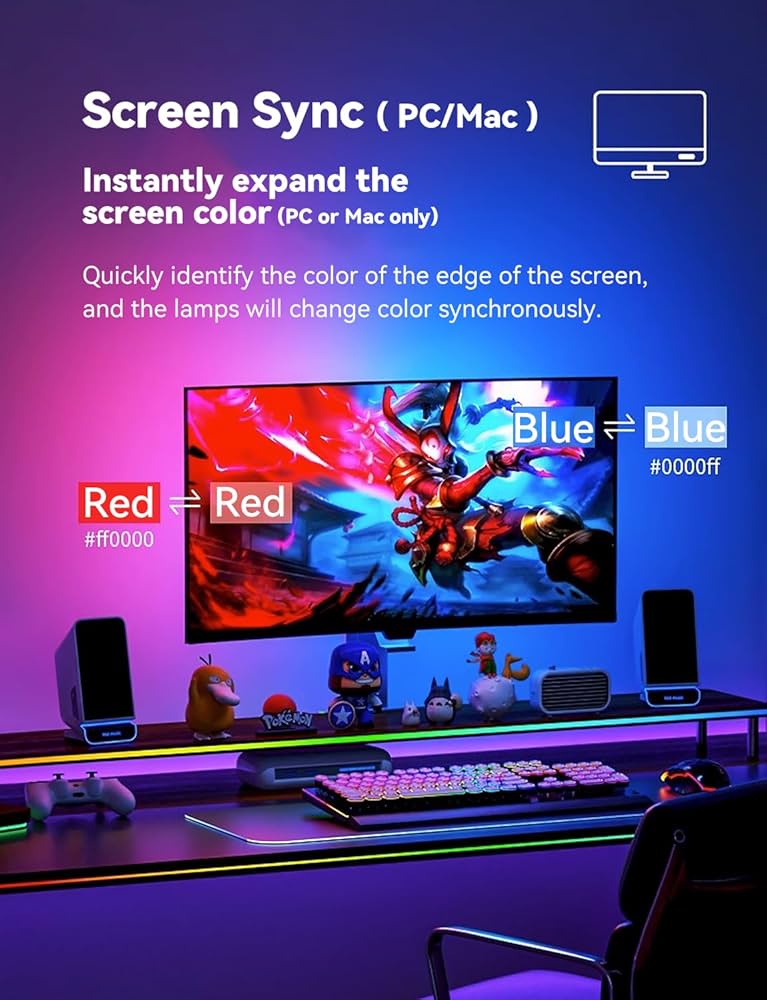 Monitor LED Backlights for PC & Mac, LED Strip Light Sync with Screen Color/Music, Computer Light Bar Behind Screen, LEDs for Desk Gaming, USB Port, Software Control, G100 (4-Side 27inch)
