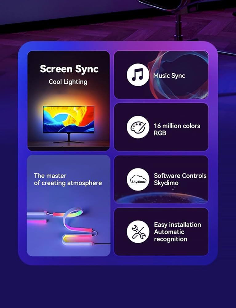 Monitor LED Backlights for PC & Mac, LED Strip Light Sync with Screen Color/Music, Computer Light Bar Behind Screen, LEDs for Desk Gaming, USB Port, Software Control, G100 (4-Side 27inch)