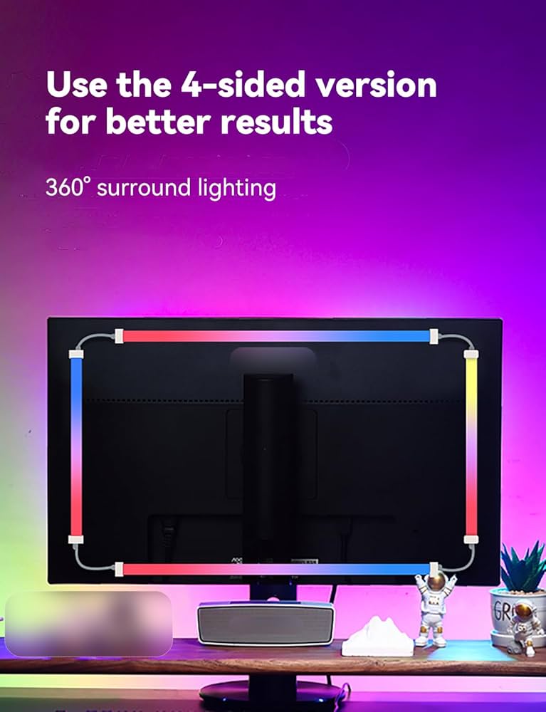 Monitor LED Backlights for PC & Mac, LED Strip Light Sync with Screen Color/Music, Computer Light Bar Behind Screen, LEDs for Desk Gaming, USB Port, Software Control, G100 (4-Side 27inch)