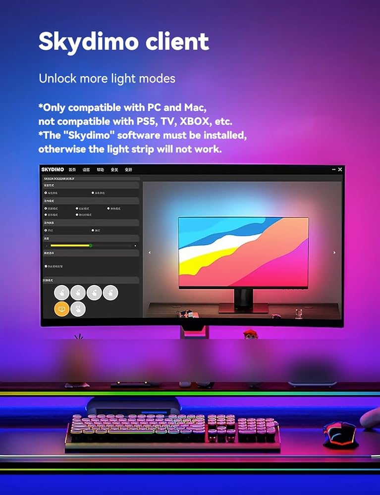 Monitor LED Backlights for PC & Mac, LED Strip Light Sync with Screen Color/Music, Computer Light Bar Behind Screen, LEDs for Desk Gaming, USB Port, Software Control, G100 (4-Side 27inch)