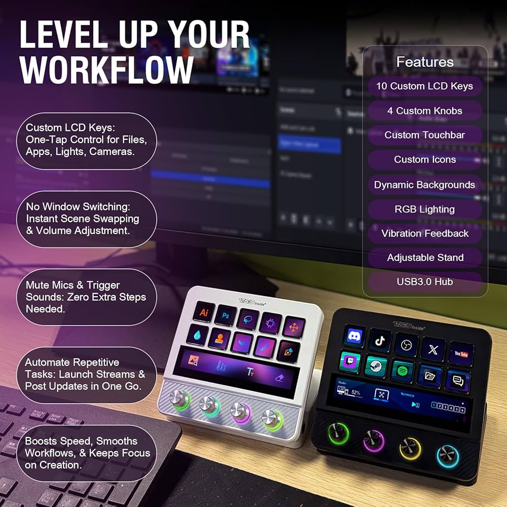 Macro Pad, Streaming Deck Stream Controller Soundboard Keypad, Programmable Keys USB Shortcut Keyboard for Gamer Streamer, Audio Mixer for OBS, YouTube, Office Desk Setup, PC, Mac