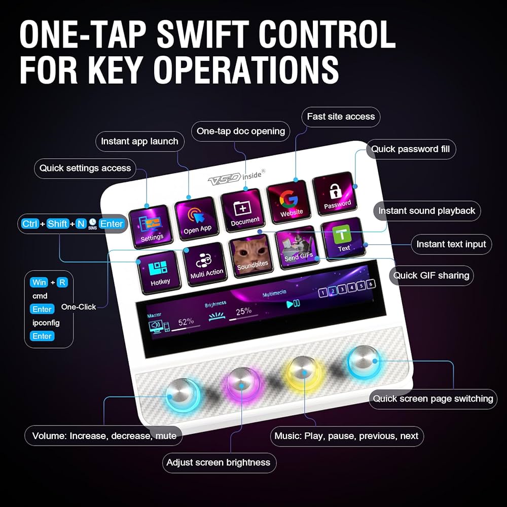 Macro Pad, Streaming Deck Stream Controller Soundboard Keypad, Programmable Keys USB Shortcut Keyboard for Gamer Streamer, Audio Mixer for OBS, YouTube, Office Desk Setup, PC, Mac