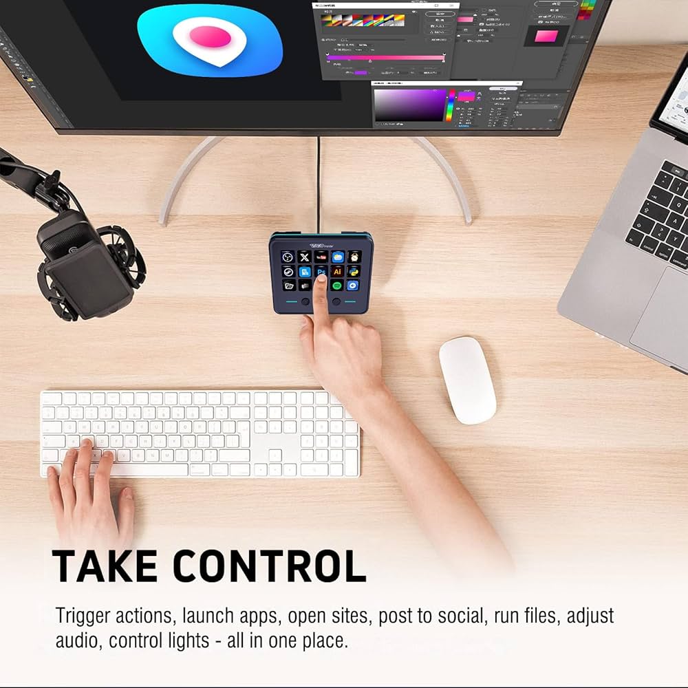 VSDINSIDE Macro Keypad, Stream Controller Deck Gaming Streaming Shortcut Keyboard, 18 Programmable Keys Customizable Visual AI Pad USB Soundboard for OBS, YouTube, Desk Office Setup, Laptop, PC, Mac