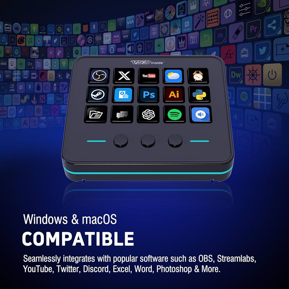 VSDINSIDE Macro Keypad, Stream Controller Deck Gaming Streaming Shortcut Keyboard, 18 Programmable Keys Customizable Visual AI Pad USB Soundboard for OBS, YouTube, Desk Office Setup, Laptop, PC, Mac