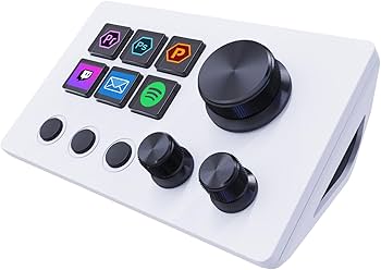 Basicolor Streaming Macro Keypad, Stream Controller Deck Gaming Shortcut Keyboard, with Customizable 6 LCD Shortcut Keys, 3 Buttons and 3 Knobs, Trigger Actions in OBS/Twitch/YouTube, Windows 10/Mac14.0(N3 White)