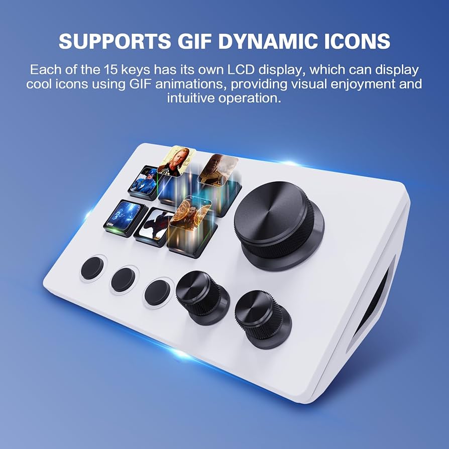 ActionRing Streaming Macro Keypad,Stream Controller Deck,Gaming Shortcut Keyboard, with Customizable 6 LCD Shortcut Keys, 3 Buttons and 3 Knobs, Trigger Actions in OBS/Twitch/YouTube, Windows 10/Mac14.0 (N3 White)
