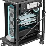 ARES WING Height Adjustable Computer Tower Stand, 2-Tier PC Tower Stand for Most PC, CPU Holder Cart with Locking Wheels for Gaming Home Office, 21.7″-33.5″ Height