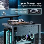 ARES WING Height Adjustable Computer Tower Stand, 2-Tier PC Tower Stand for Most PC, CPU Holder Cart with Locking Wheels for Gaming Home Office, 21.7″-33.5″ Height