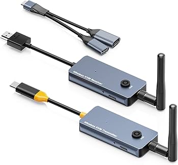 650Ft/200M Wireless USB-C to HDMI KVM Transmitter and Receiver Kit 1080P@60Hz Wireless KVM Long-Range USB Extender Support Screen Streaming & Keyboard/Mouse Signal Extension, PD100W Fast Charging