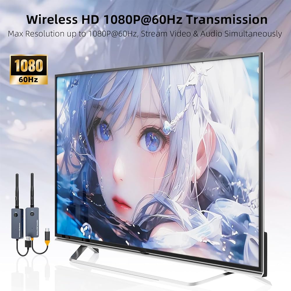 650Ft/200M Wireless USB-C to HDMI KVM Transmitter and Receiver Kit 1080P@60Hz Wireless KVM Long-Range USB Extender Support Screen Streaming & Keyboard/Mouse Signal Extension, PD100W Fast Charging