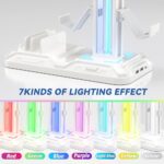 KDD Headset Stand with Charging Station – Detachable Controller Holder with 9 Light Modes – Rotatable Headphone Hanger with USB A&C Charger Ports – Earphone Hook for PC Gaming Accessories Storage