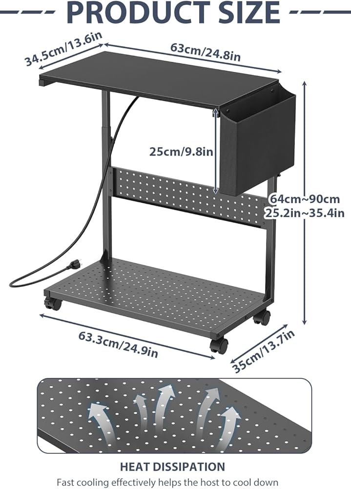 Adjustable Computer Tower Stand with Power Outlets & USB Charging,Heavy-Duty Rolling PC Stand,Under Desk CPU Holder Cart for ATX Case, Gaming PC, E-Sports & Home Office, Black