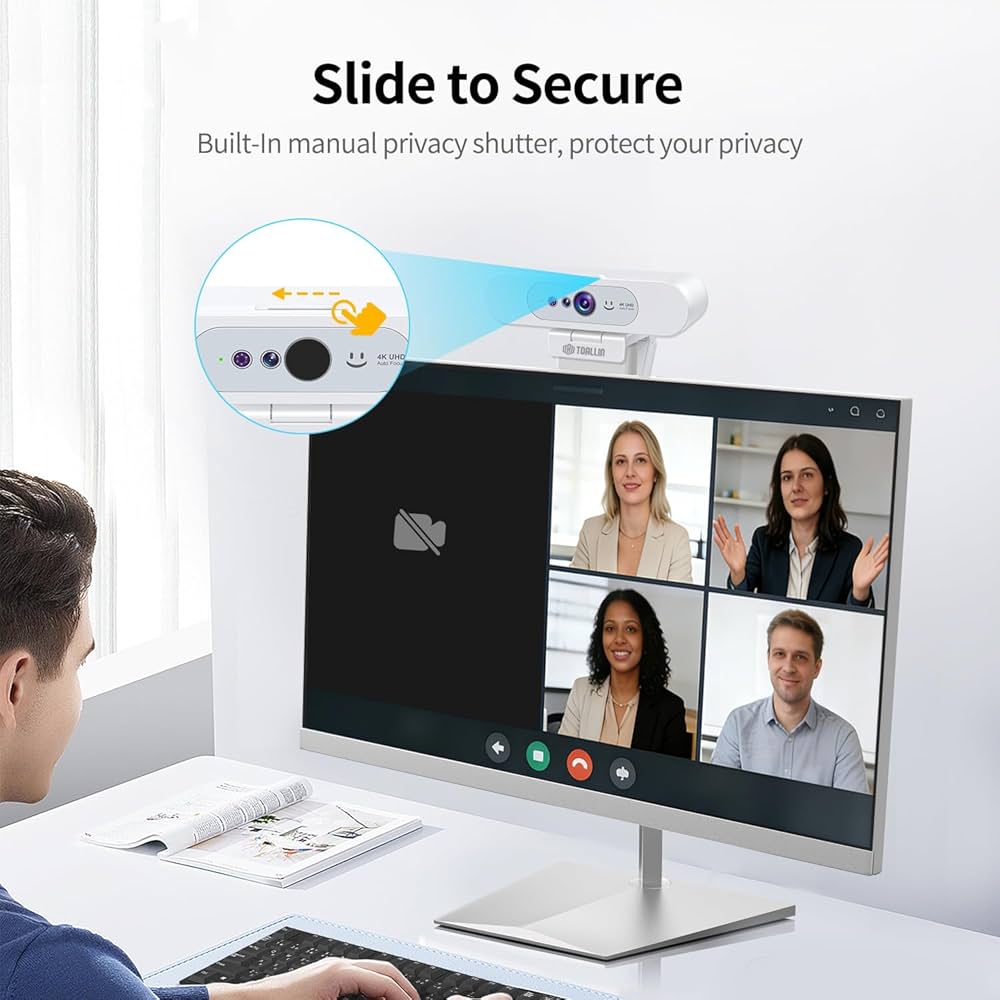 TOALLIN 4K UHD Webcam for PC, Windows Hello Compatible Web Camera, Facial Recognition, Autofocus, Built-in Mic & Privacy Shutter, USB Webcam for Laptop/Desktop, Online Meetings, Streaming, Video Calls