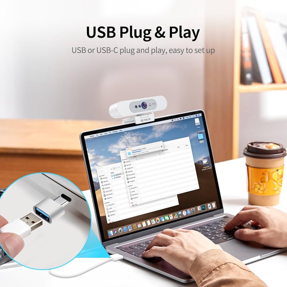 TOALLIN 4K UHD Webcam for PC, Windows Hello Compatible Web Camera, Facial Recognition, Autofocus, Built-in Mic & Privacy Shutter, USB Webcam for Laptop/Desktop, Online Meetings, Streaming, Video Calls