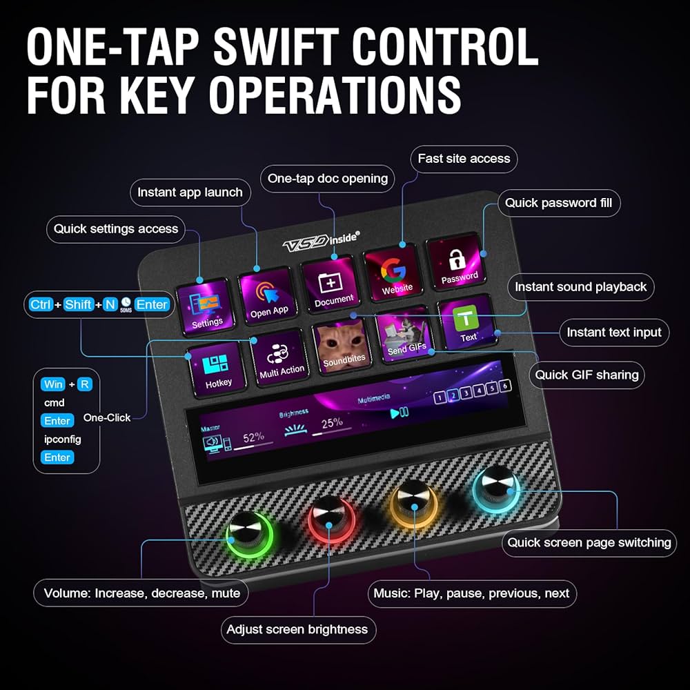 Macro Pad, Streaming Deck Stream Controller Soundboard Keypad, Programmable Keys USB Shortcut Keyboard for Gamer Streamer, Audio Mixer for OBS, YouTube, Office Desk Setup, PC, Mac