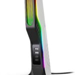 RGB Gaming Headset Stand with 2 USB and 1 Type-C Ports, Game Headphone Mount for PC Computer, Xbox One, Xbox Series S/X, PS5, PS4, Earphone Holder Hanger, Desk Gamer Accessories, Black&White