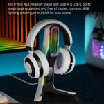 RGB Gaming Headset Stand with 2 USB and 1 Type-C Ports, Game Headphone Mount for PC Computer, Xbox One, Xbox Series S/X, PS5, PS4, Earphone Holder Hanger, Desk Gamer Accessories, Black&White