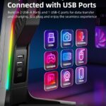 RGB Gaming Headset Stand with 2 USB and 1 Type-C Ports, Game Headphone Mount for PC Computer, Xbox One, Xbox Series S/X, PS5, PS4, Earphone Holder Hanger, Desk Gamer Accessories, Black&White