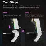 RGB Gaming Headset Stand with 2 USB and 1 Type-C Ports, Game Headphone Mount for PC Computer, Xbox One, Xbox Series S/X, PS5, PS4, Earphone Holder Hanger, Desk Gamer Accessories, Black&White